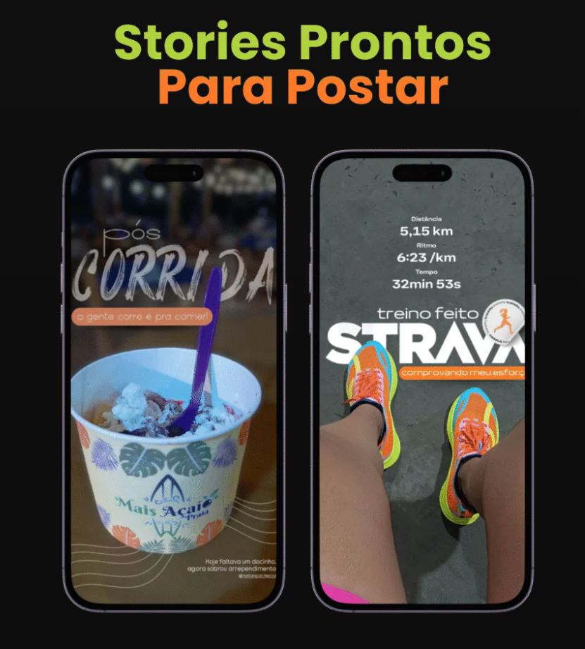 Stories prontos - Pós corrida e Strava
